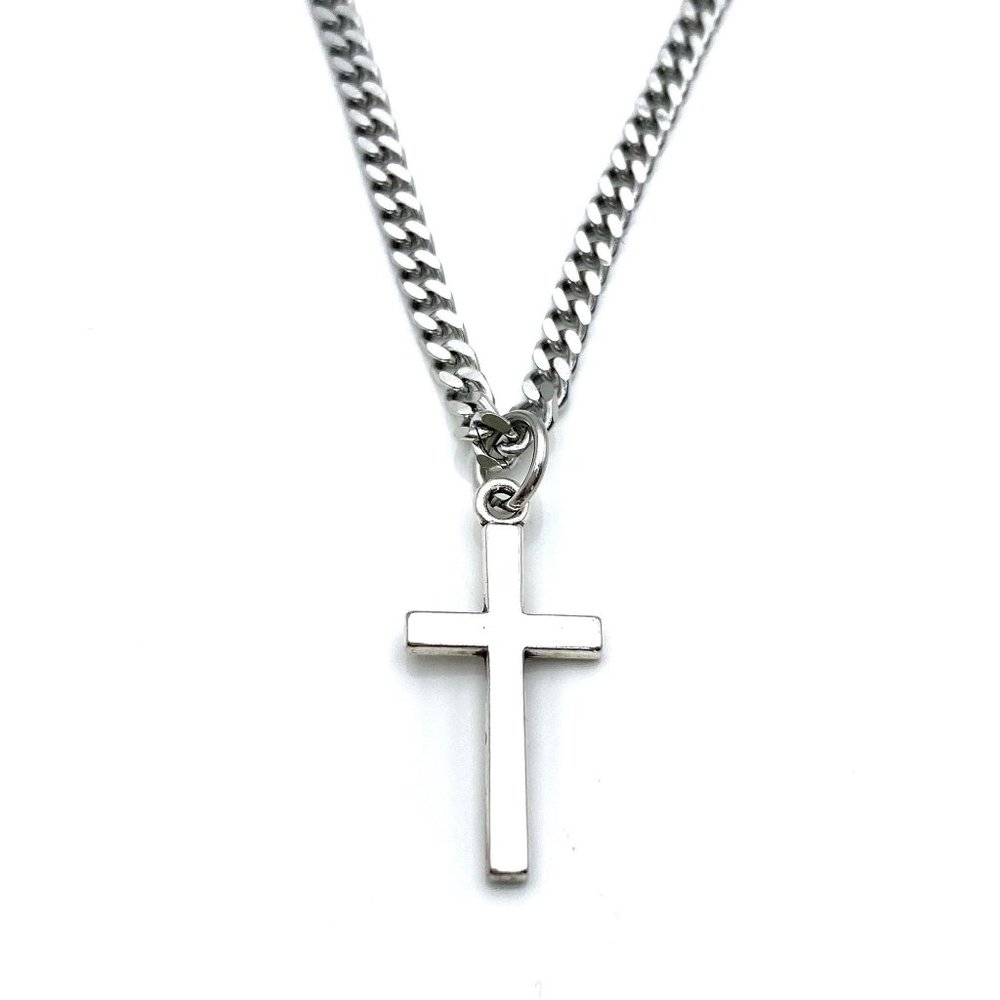 Cross Necklace for Man, 3mm Stainless Steel Curb